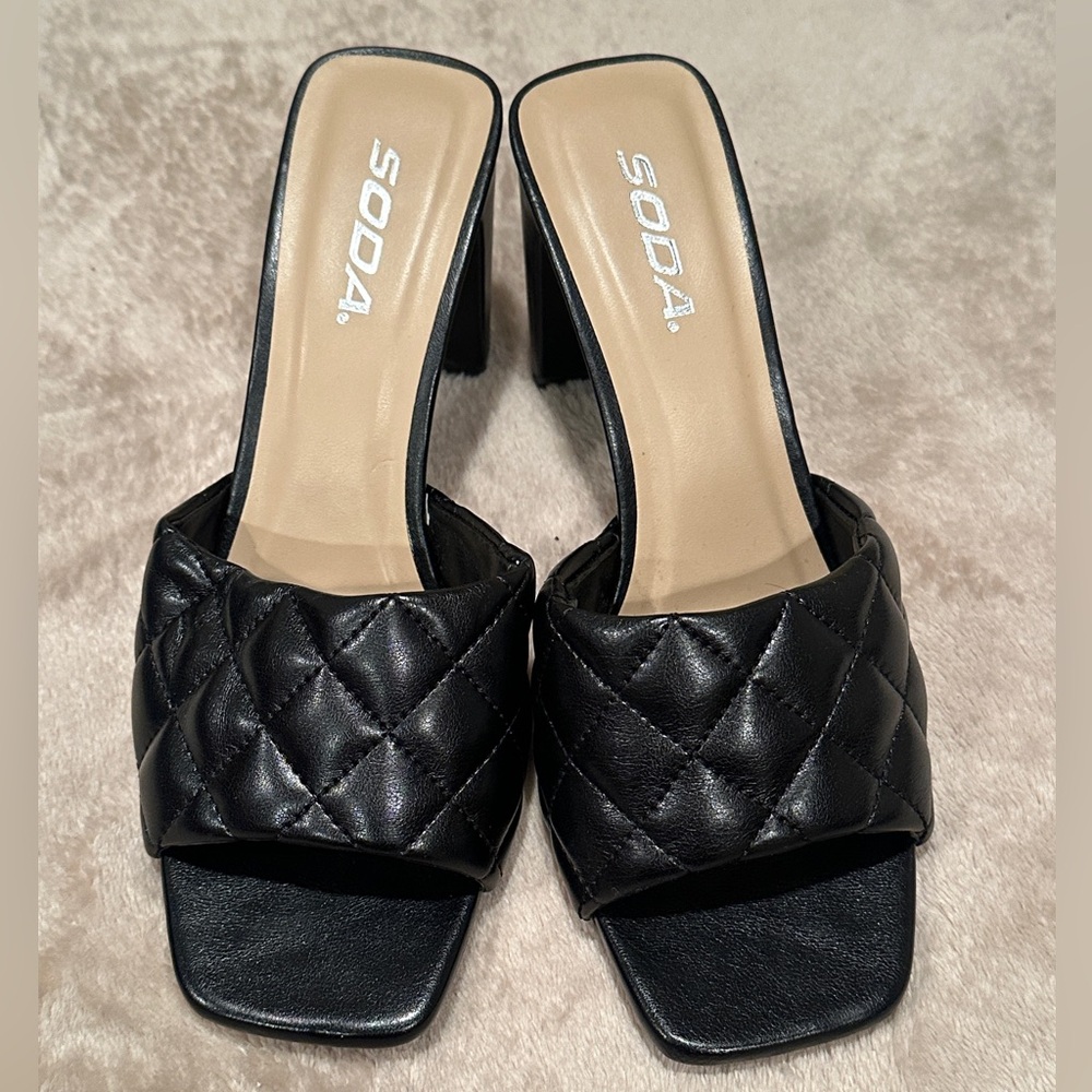 Soda Black Quilted Heels